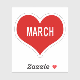 MARCH Red Love Heart Vinyl Sticker
