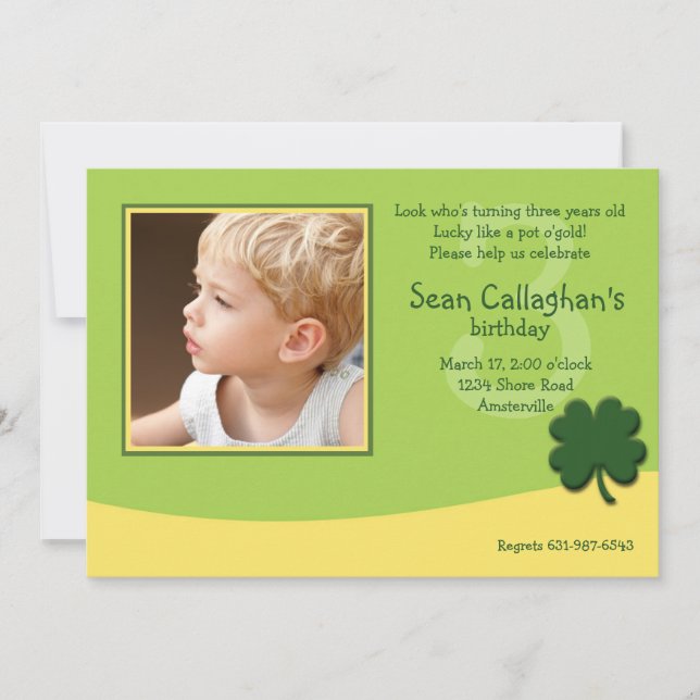 March Shamrock Photo Birthday  Invitation (Front)