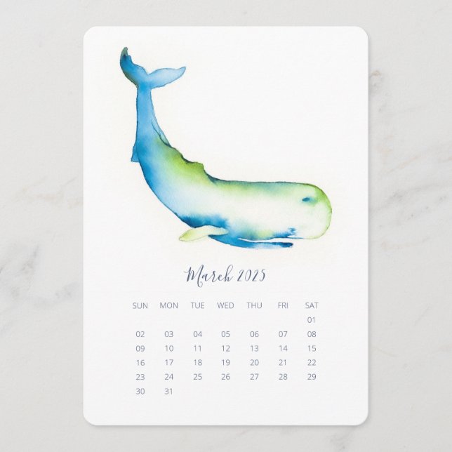 March Stand Alone Calendar Blue Whale Menu (Front)