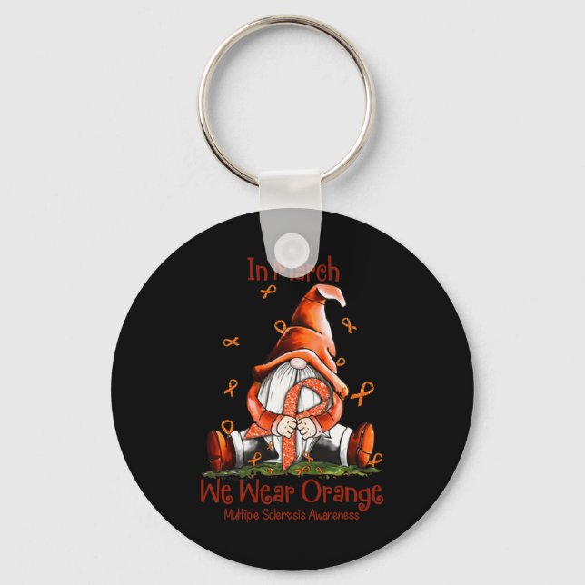 March We Wear Orange Gnome Multiple Sclerosis Ms 1 Key Ring (Front)