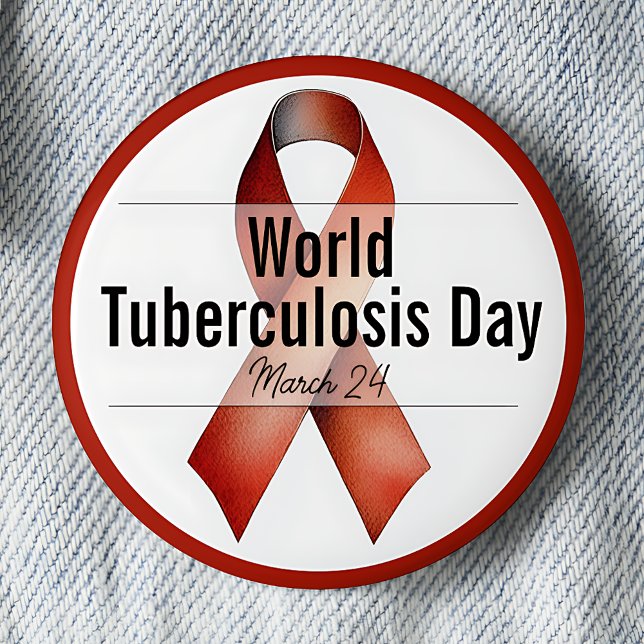 March World Tuberculosis Day Awareness Ribbon 6 Cm Round Badge (March 24. World Tuberculosis Day.)