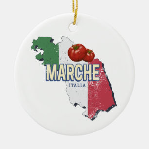 Marche Italy Retro Region Map Vintage Souvenir Ceramic Tree Decoration