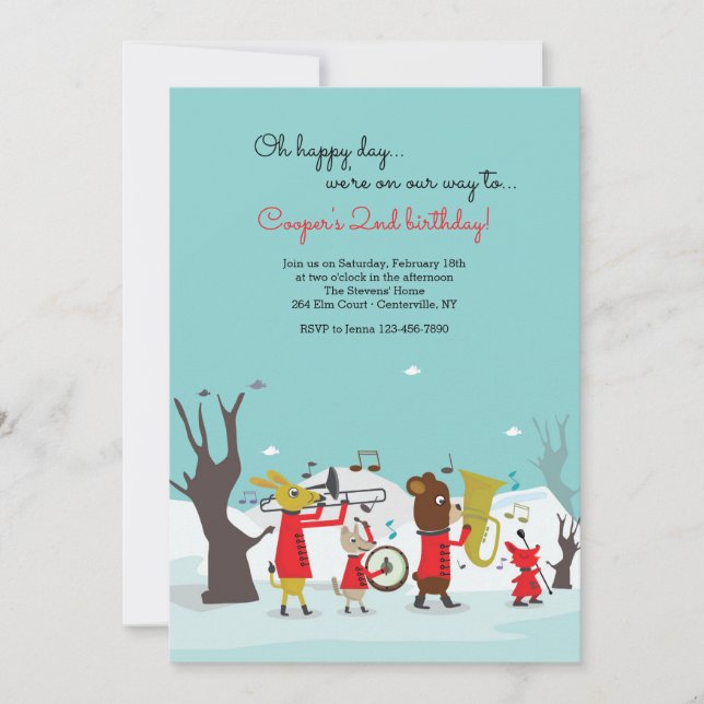 Marching Animal Band Birthday Party Invitation (Front)