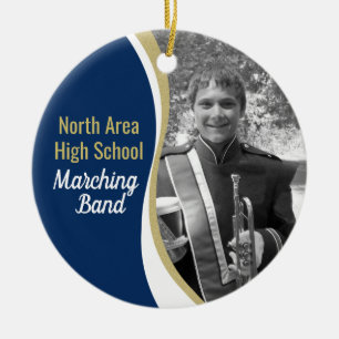 Marching Band Blue and Gold Photo Ceramic Tree Decoration