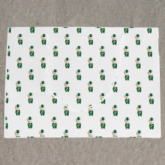 Marching Band Bunny Trombone Green Gold Pattern Large Gift Bag