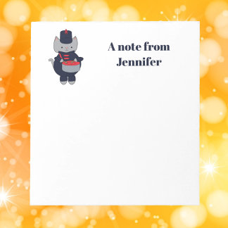 Marching Band Cat Drum Navy Blue Red Personalize Notepad