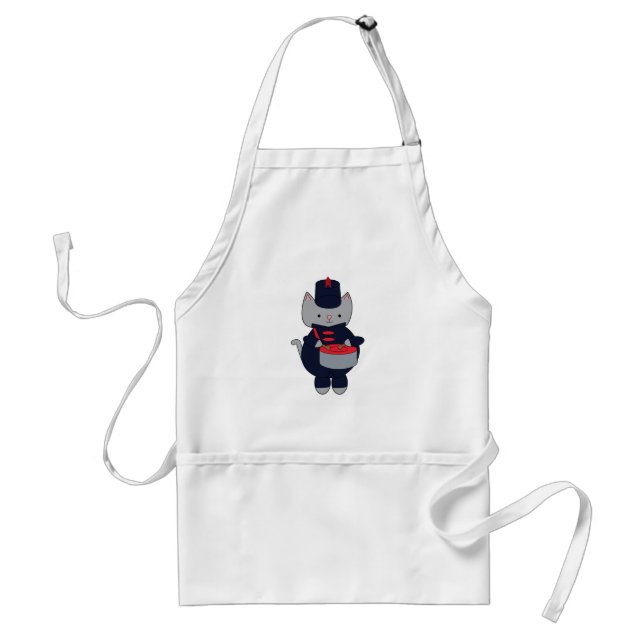 Marching Band Cat Drummer Navy Blue Red Standard Apron (Front)