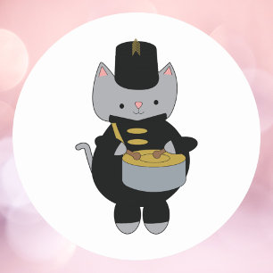 Marching Band Cat Snare Drum Black and Gold Classic Round Sticker