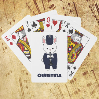 Marching Band Clarinet Rabbit Blue Personalise Playing Cards