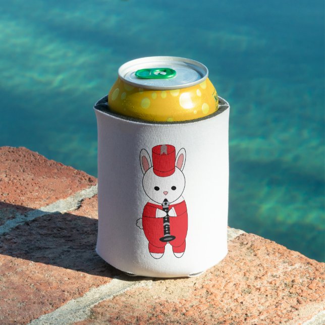 Marching Band Clarinet Rabbit Red White Can Cooler (In Situ Pool)