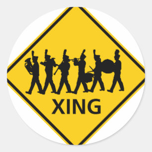 Marching Band Crossing Highway Sign Classic Round Sticker