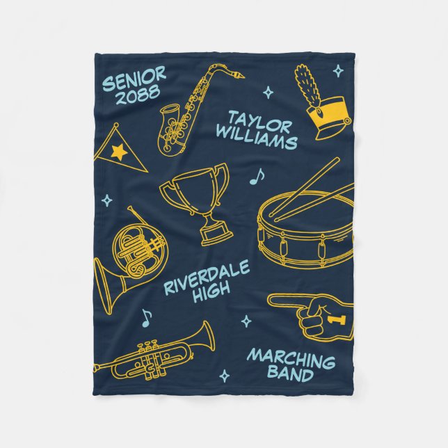 Marching Band Doodle Pattern Senior Gift Fleece Blanket (Front)