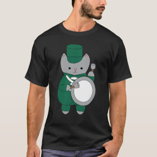 Marching Band Drummer Cat Animal Green White T-Shirt