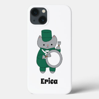 Marching Band Drummer Cat Green White Personalise iPhone 13 Case