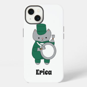 Marching Band Drummer Cat Green White Personalise iPhone 13 Case