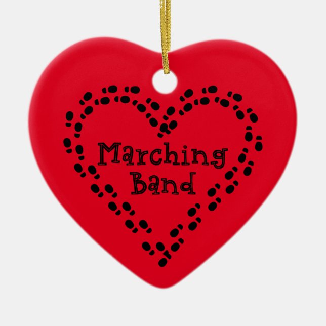 Marching Band Footprints Heart Ceramic Tree Decoration (Front)