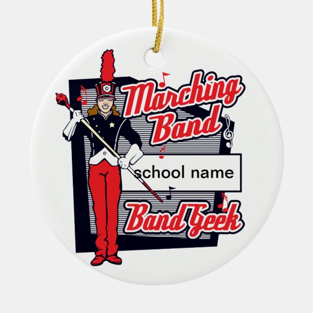 Marching Band Geek Red Ceramic Tree Decoration (Front)