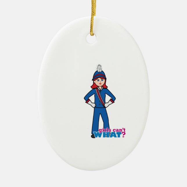 Marching Band Girl Light/Red Ceramic Tree Decoration (Front)