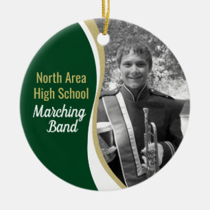 Marching Band Green and Gold Photo Ceramic Tree Decoration