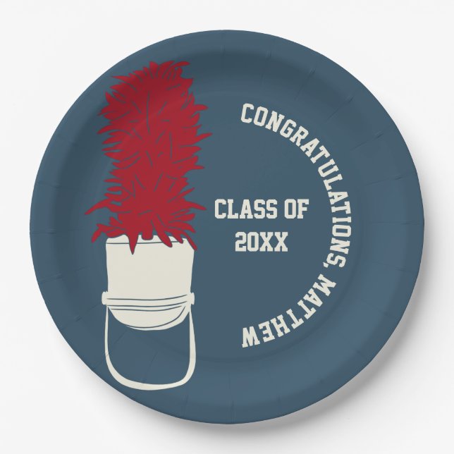 Marching Band Hat with Feathers Custom Party Paper Plate (Front)