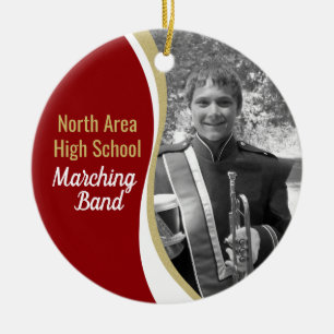 Marching Band Red and Gold Photo Ceramic Tree Decoration