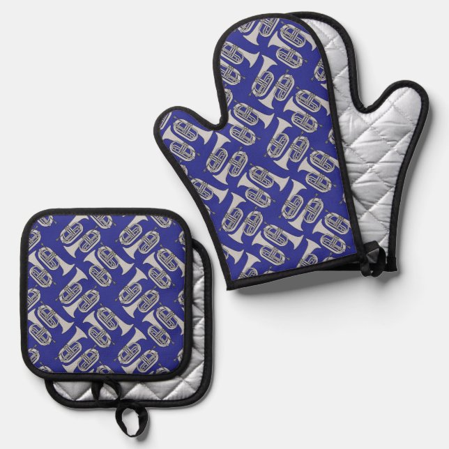 Marching Baritone Crosshatch Oven Mitt & Pot Holder Set (Front/Back)