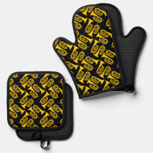 Marching Baritone Crosshatch Oven Mitt & Pot Holder Set