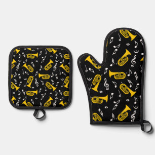 *Marching Baritone Music Notes Oven Mitt & Pot Holder Set
