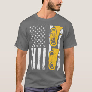 Marching Brass Instrument Tuba USA Flag Euphonium T-Shirt