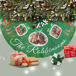 Marching Festive Reindeer Green 3 Photo Tree Skirt