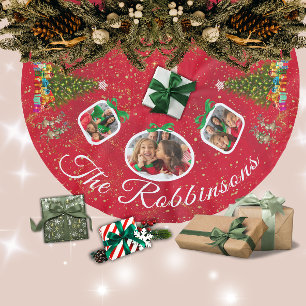 Marching Festive Reindeer Red 3 Photo Tree Skirt