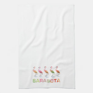 Marching Flamingos Sarasota Tea Towel