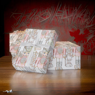 Marching Nutcrackers Snowflakes White Wrapping Paper
