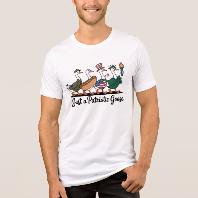 Marching Patriotic Geese T-Shirt Funny 4th of July Tri-Blend Shirt (Front)
