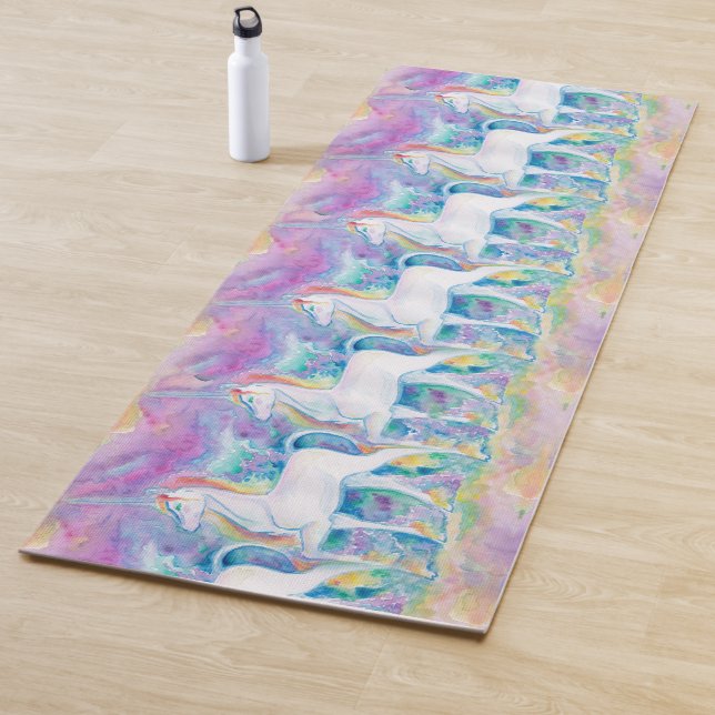 Marching Watercolor Unicorns Yoga Mat (In Situ)