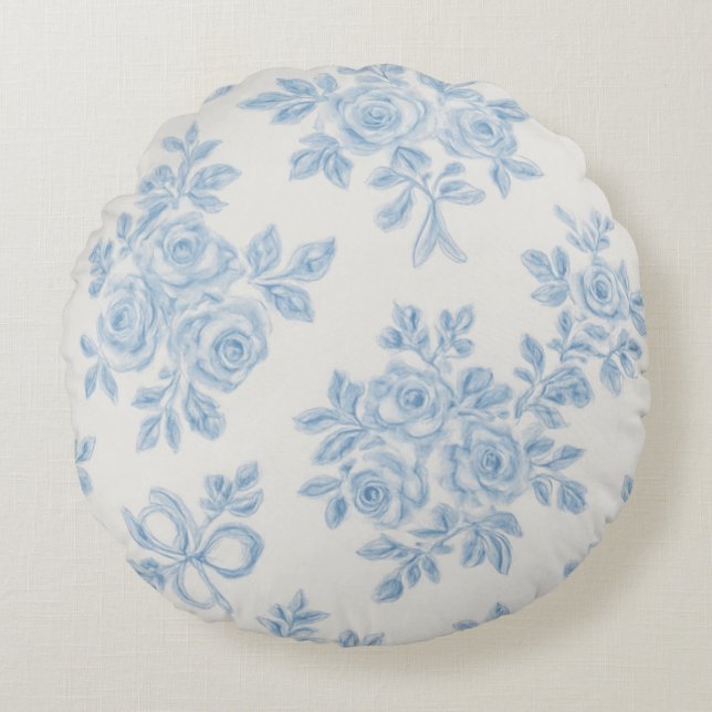 Marcie and Lour Blue Floral Round Cushion (Front)