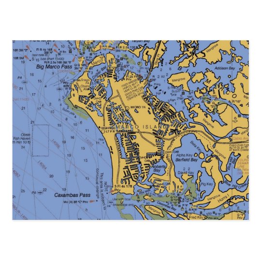 Marco Island, Florida Nautical Chart Postcard