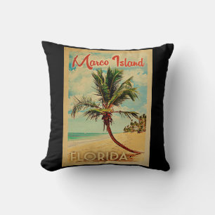 Marco Island Florida Palm Tree Beach Vintage Trave Cushion