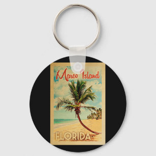 Marco Island Florida Palm Tree Beach Vintage Trave Key Ring