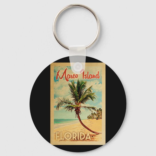 Marco Island Florida Palm Tree Beach Vintage Trave Key Ring (Front)