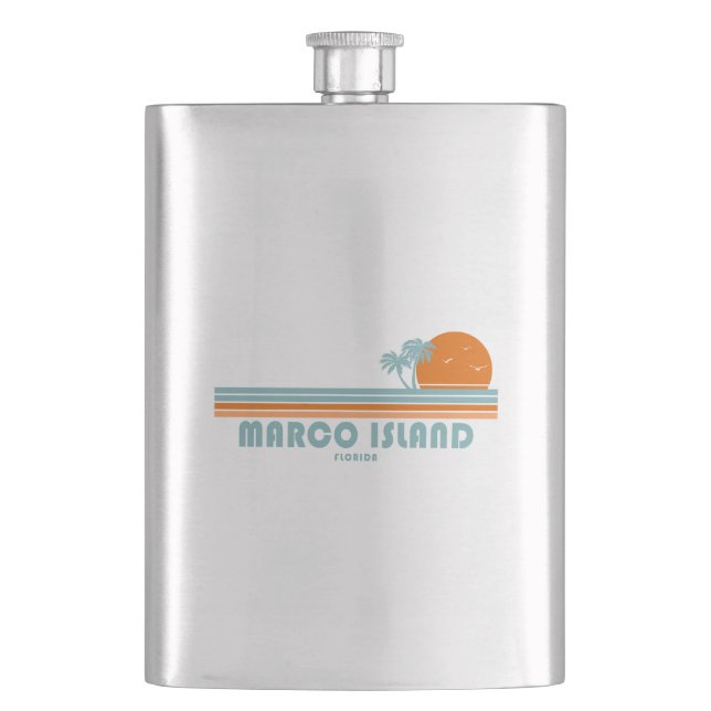 Marco Island Florida Sun Palm Trees Hip Flask (Front)