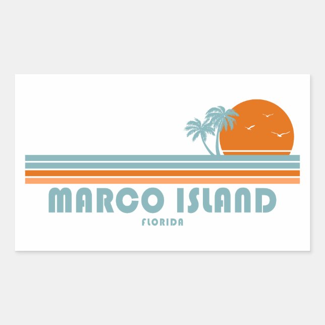 Marco Island Florida Sun Palm Trees Rectangular Sticker (Front)