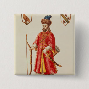Marco Polo  dressed in Tartar costume 15 Cm Square Badge