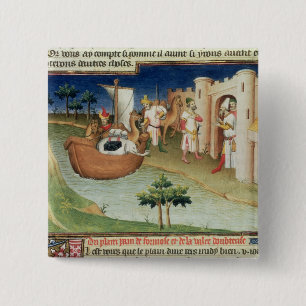 Marco Polo with elephants and camels arriving 15 Cm Square Badge