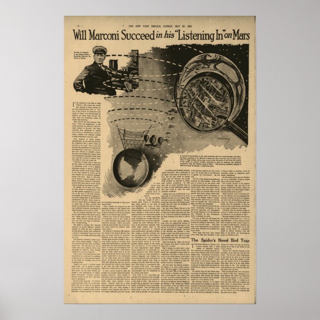 Marconi Listening In On Mars Circa 1922 Poster (Front)