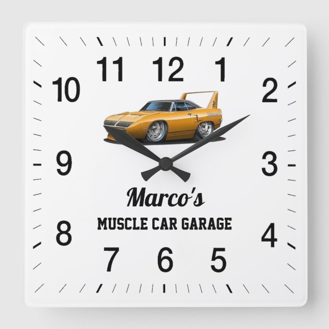 Marco's Muscle Car Garage Square Wall Clock (Front)