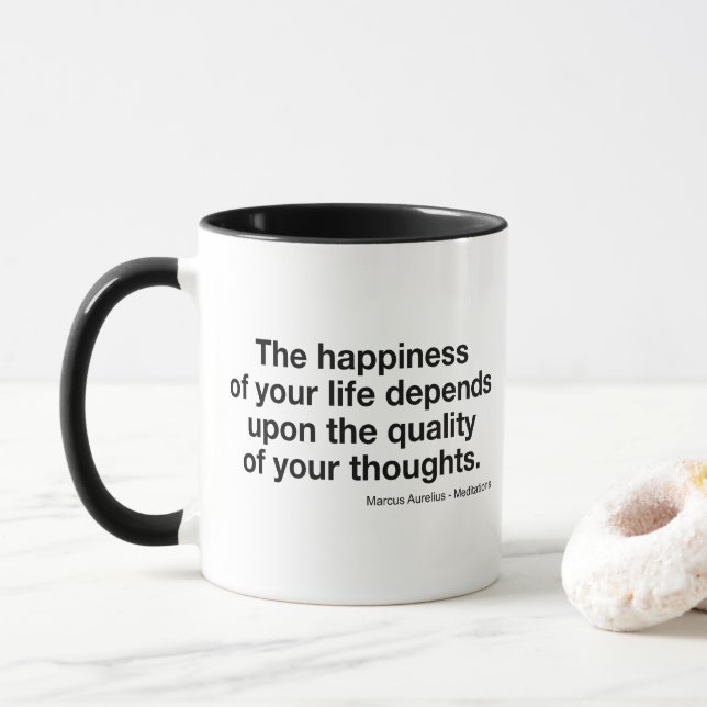 Marcus Aurelius Quote: "Happiness Depends On..." Mug (With Donut)