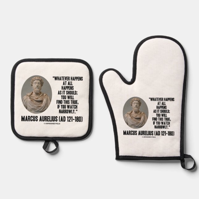 Marcus Aurelius Whatever Happens At All Happens Oven Mitt & Pot Holder Set (Front)