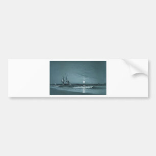 Marcus Larson entrance-to-harbour-moonlight-1881 m Bumper Sticker