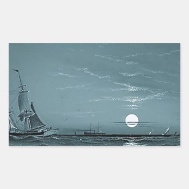 Marcus Larson entrance-to-harbour-moonlight-1881 m Rectangular Sticker (Front)